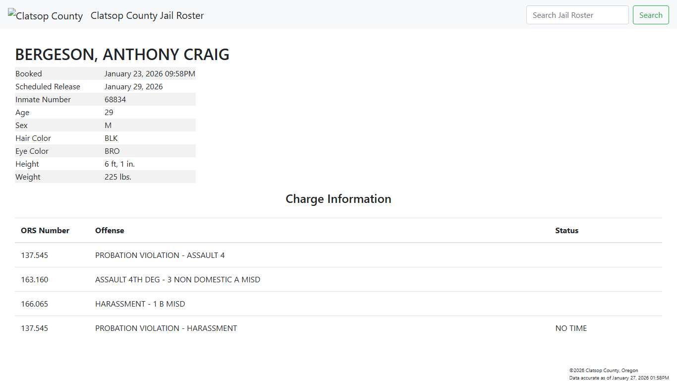 Clatsop County Jail Roster