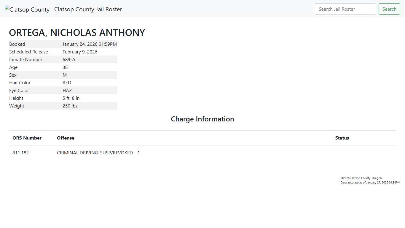 Clatsop County Jail Roster